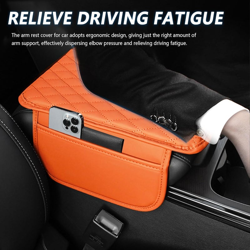 Stacool Upgraded Car Center Console Cover,Microfiber Leather Car Armrest Cover Cushion with 2 Storage Bags,Universal Car Armrest Storage Box Car Interior Accessories Fit Most Cars (Orange) - Image 4